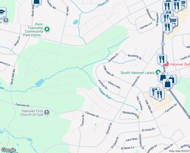 map of restaurants, bars, coffee shops, grocery stores, and more near 224 Joshua Drive in Hanover