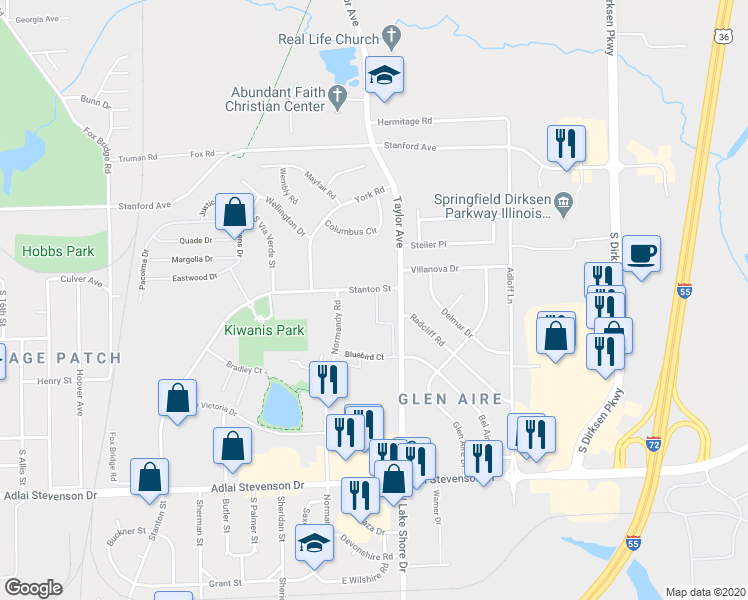 map of restaurants, bars, coffee shops, grocery stores, and more near 2925 Taylor Avenue in Springfield