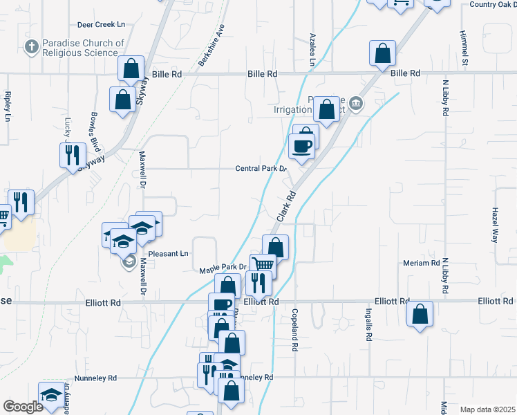 map of restaurants, bars, coffee shops, grocery stores, and more near 994 Saxberg Drive in Paradise