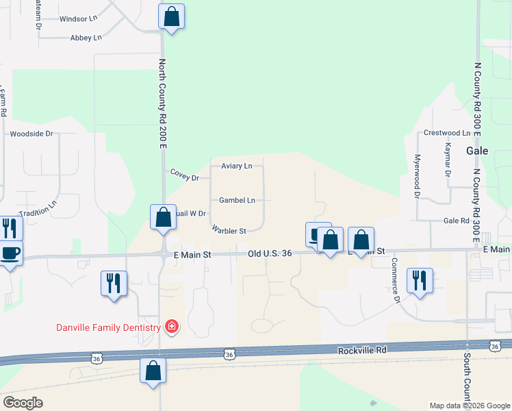map of restaurants, bars, coffee shops, grocery stores, and more near 2232 East Main Street in Danville