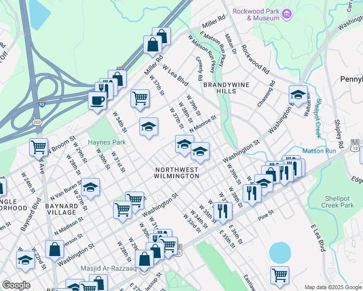map of restaurants, bars, coffee shops, grocery stores, and more near 509 Barrett Street in Wilmington