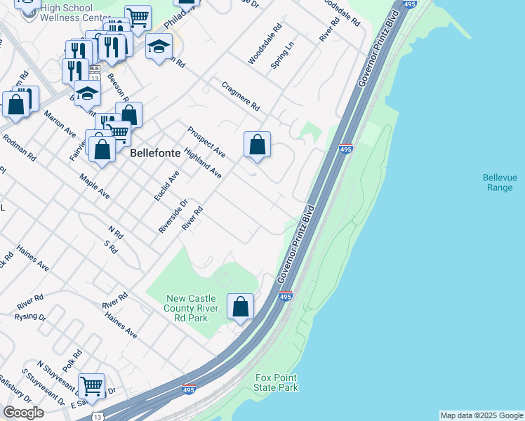 map of restaurants, bars, coffee shops, grocery stores, and more near 1436 Kynlyn Drive in Wilmington
