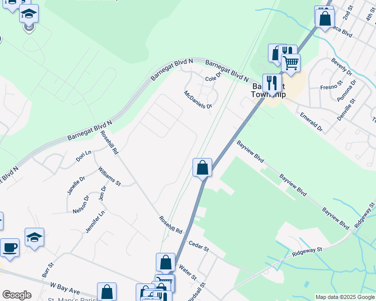map of restaurants, bars, coffee shops, grocery stores, and more near 256 Hawthorne Lane in Barnegat Township