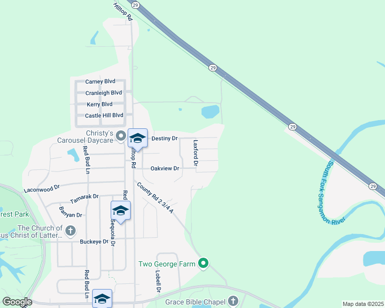map of restaurants, bars, coffee shops, grocery stores, and more near 2929 Laxford Drive in Springfield