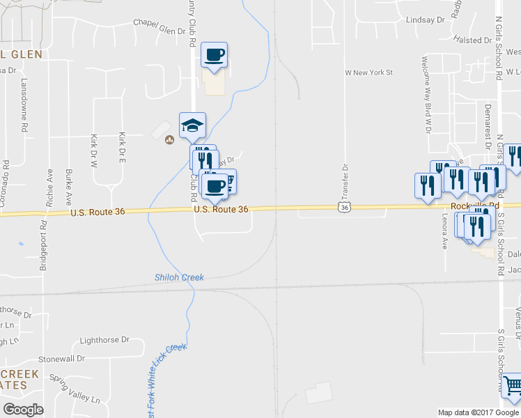 map of restaurants, bars, coffee shops, grocery stores, and more near 8045 Rockville Rd in Indianapolis
