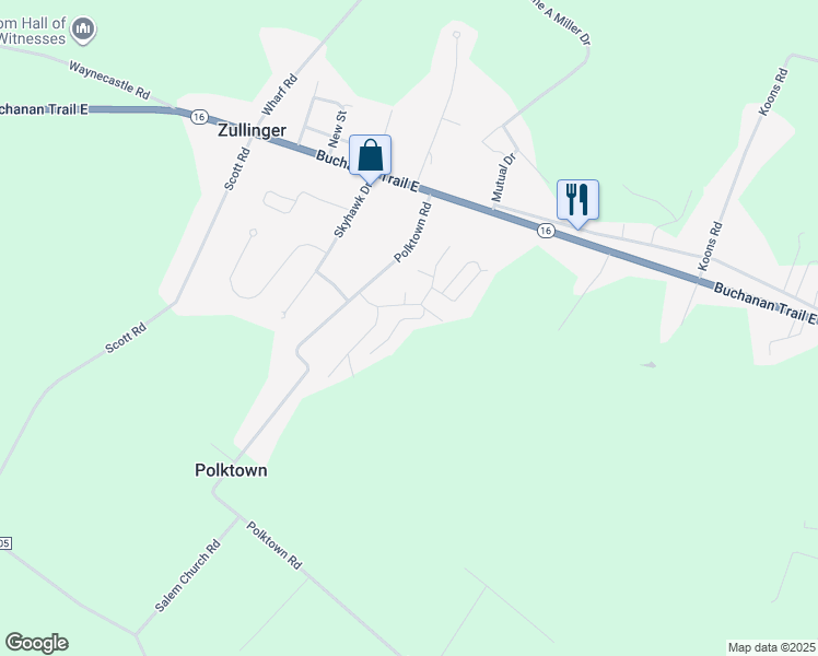 map of restaurants, bars, coffee shops, grocery stores, and more near 4840 Gray Hawk Drive in Waynesboro