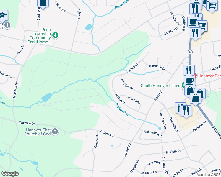 map of restaurants, bars, coffee shops, grocery stores, and more near 224 Joshua Drive in Hanover