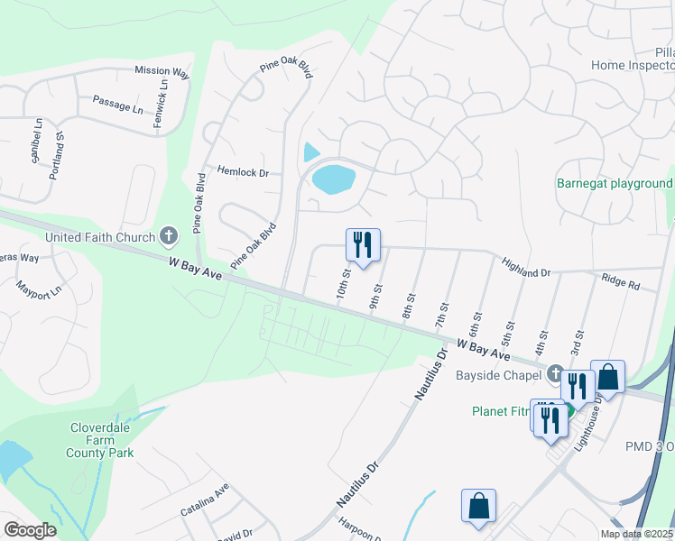 map of restaurants, bars, coffee shops, grocery stores, and more near in Barnegat Township