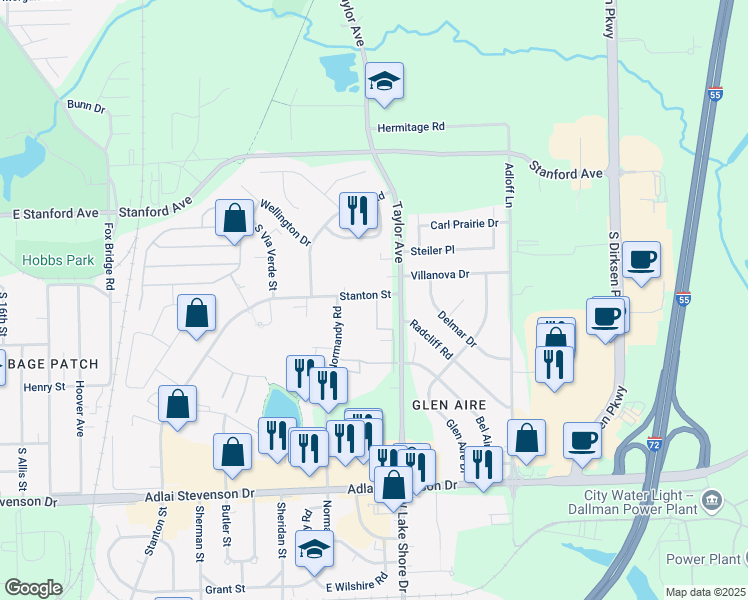 map of restaurants, bars, coffee shops, grocery stores, and more near 2925 Taylor Avenue in Springfield