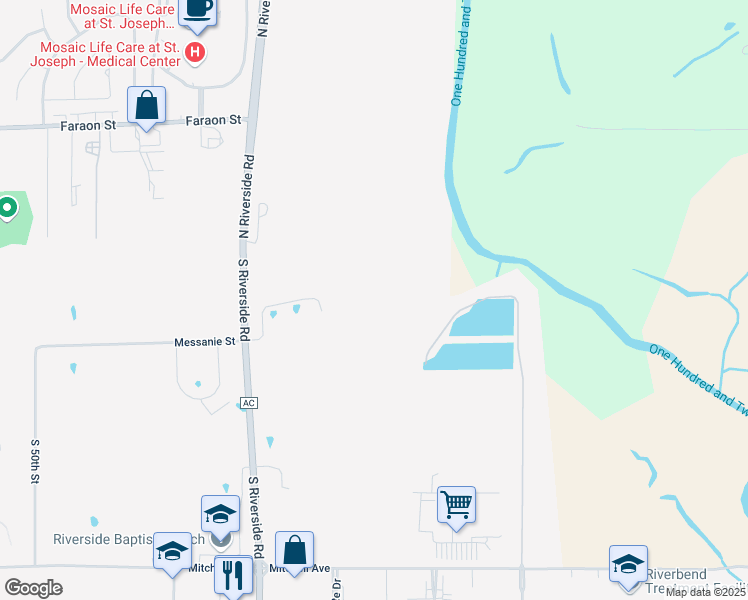 map of restaurants, bars, coffee shops, grocery stores, and more near 417 South Riverside Road in Saint Joseph