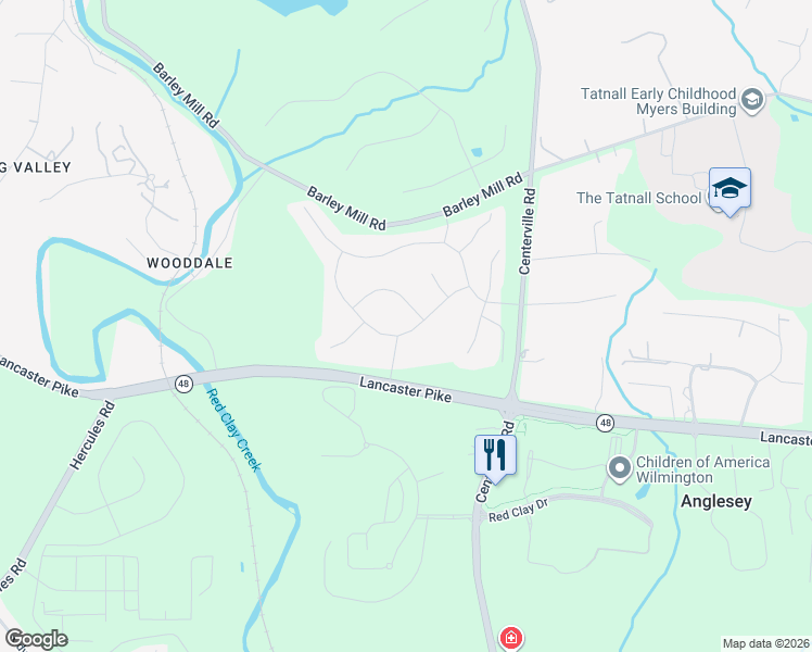 map of restaurants, bars, coffee shops, grocery stores, and more near 6 Derbyshire Way in Wilmington