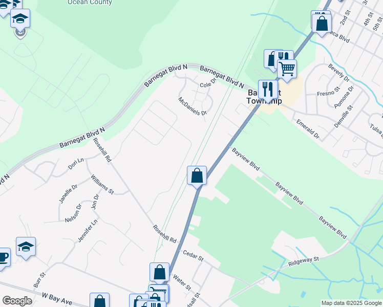map of restaurants, bars, coffee shops, grocery stores, and more near 220 Hawthorne Lane in Barnegat Township