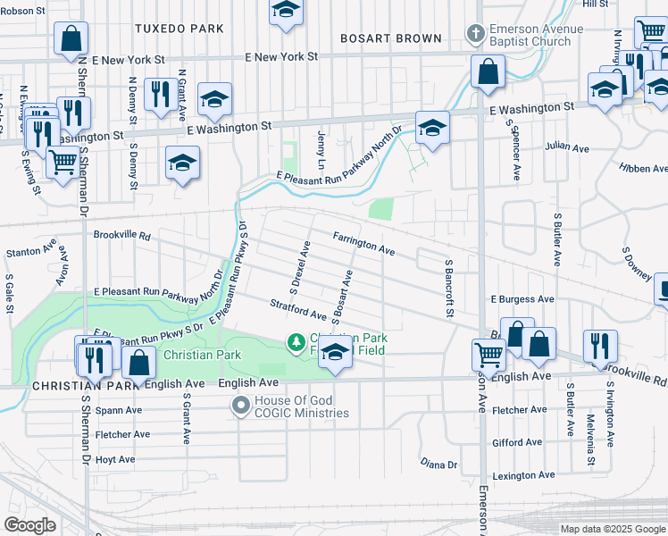 map of restaurants, bars, coffee shops, grocery stores, and more near 4641 Young Avenue in Indianapolis