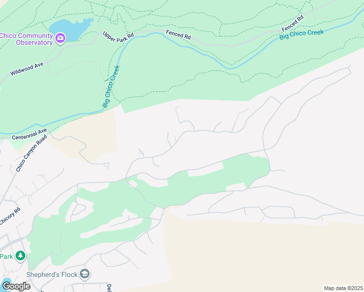 map of restaurants, bars, coffee shops, grocery stores, and more near Shadybrook Lane in Chico
