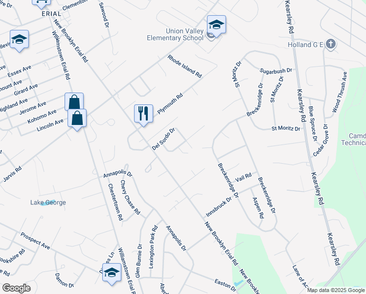 map of restaurants, bars, coffee shops, grocery stores, and more near 1 Bicentennial Court in Gloucester Township