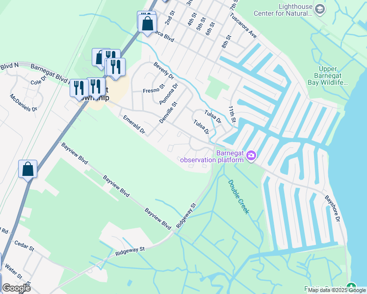 map of restaurants, bars, coffee shops, grocery stores, and more near 7 South Seas Court in Barnegat Township