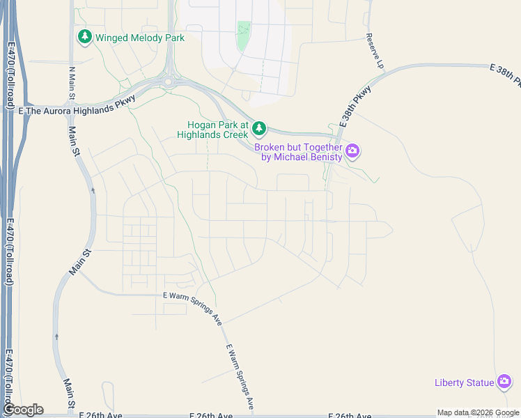 map of restaurants, bars, coffee shops, grocery stores, and more near 3375-3599 Harvest Road in Aurora