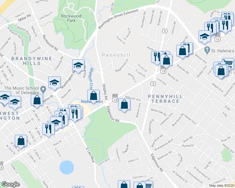 map of restaurants, bars, coffee shops, grocery stores, and more near 212 Woodhill Court in Wilmington