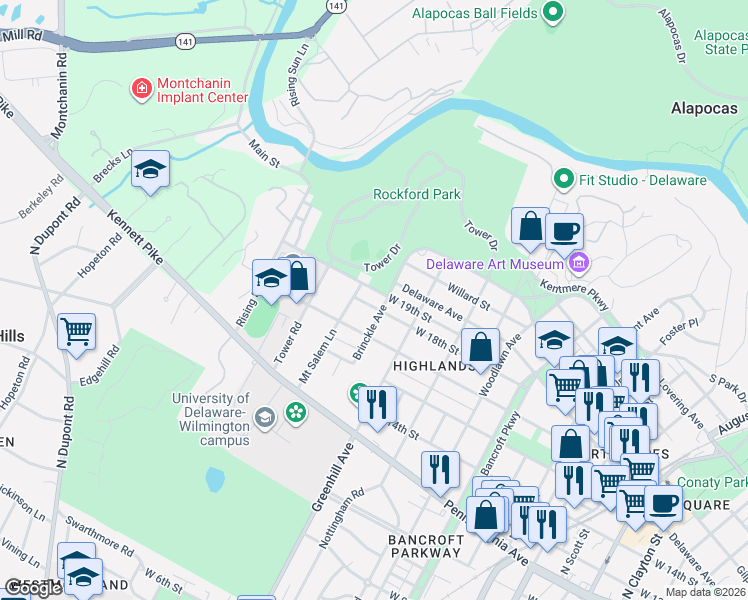 map of restaurants, bars, coffee shops, grocery stores, and more near 1808 Mount Salem Lane in Wilmington