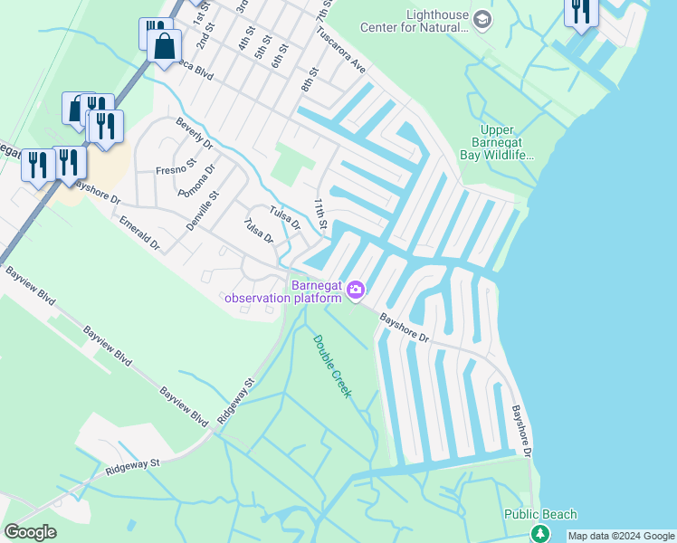 map of restaurants, bars, coffee shops, grocery stores, and more near 105 Paterson Road in Ocean Township