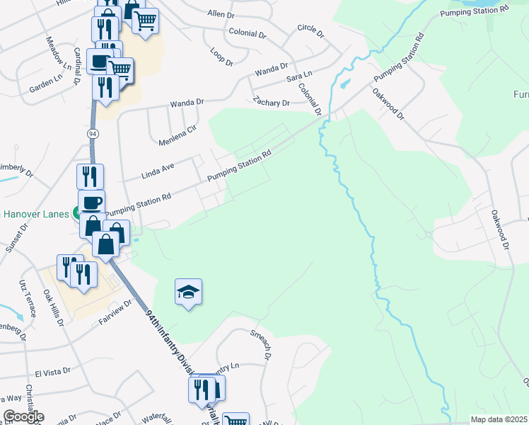 map of restaurants, bars, coffee shops, grocery stores, and more near 343 Pumping Station Road in Hanover
