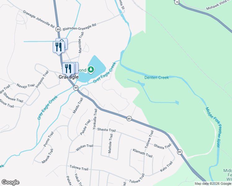 map of restaurants, bars, coffee shops, grocery stores, and more near Graeagle Meadows Road in Graeagle