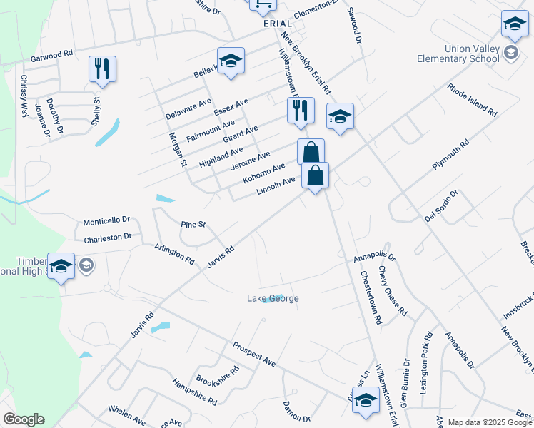 map of restaurants, bars, coffee shops, grocery stores, and more near 110 Sterling Street in Sicklerville
