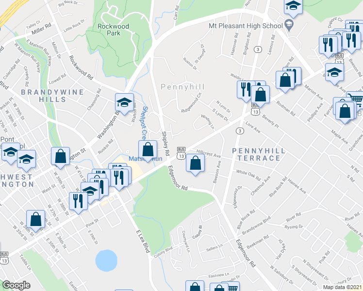 map of restaurants, bars, coffee shops, grocery stores, and more near 212 Woodhill Court in Wilmington