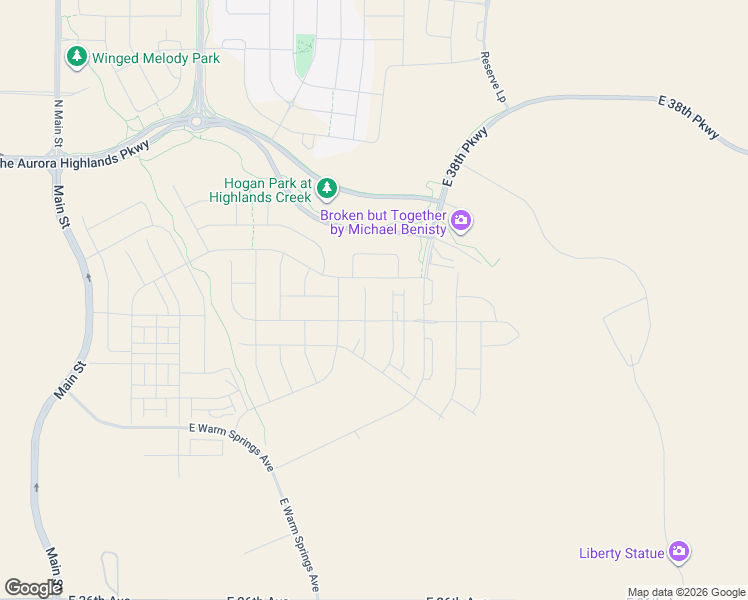 map of restaurants, bars, coffee shops, grocery stores, and more near 3432 North Gold Bug Court in Aurora