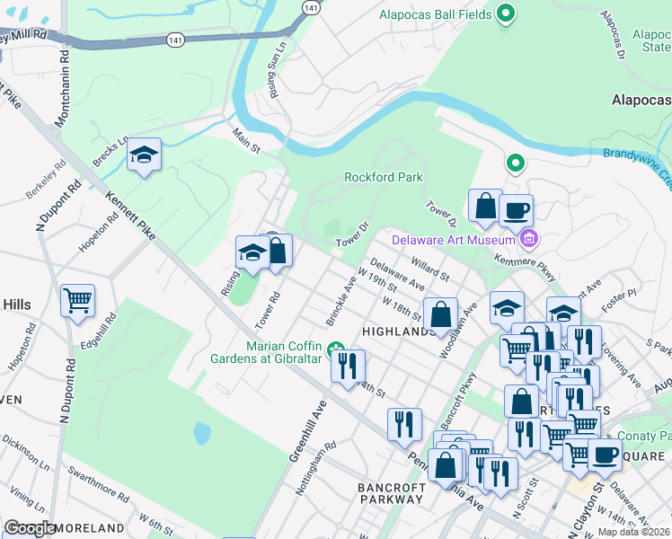 map of restaurants, bars, coffee shops, grocery stores, and more near 1808 Mount Salem Lane in Wilmington
