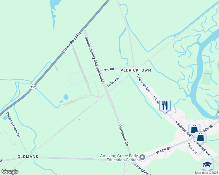 map of restaurants, bars, coffee shops, grocery stores, and more near 55 Helen Avenue in Oldmans Township