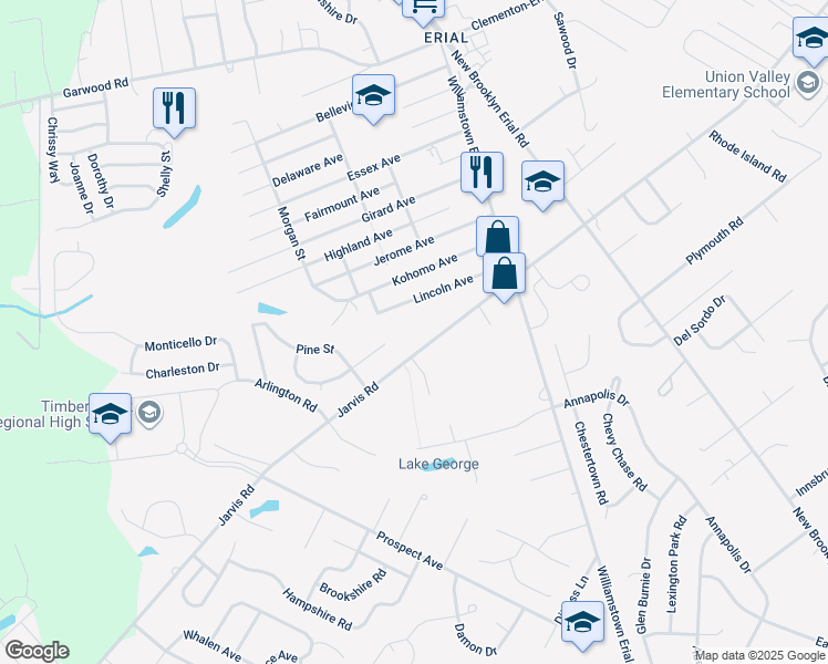 map of restaurants, bars, coffee shops, grocery stores, and more near 110 Sterling Street in Sicklerville
