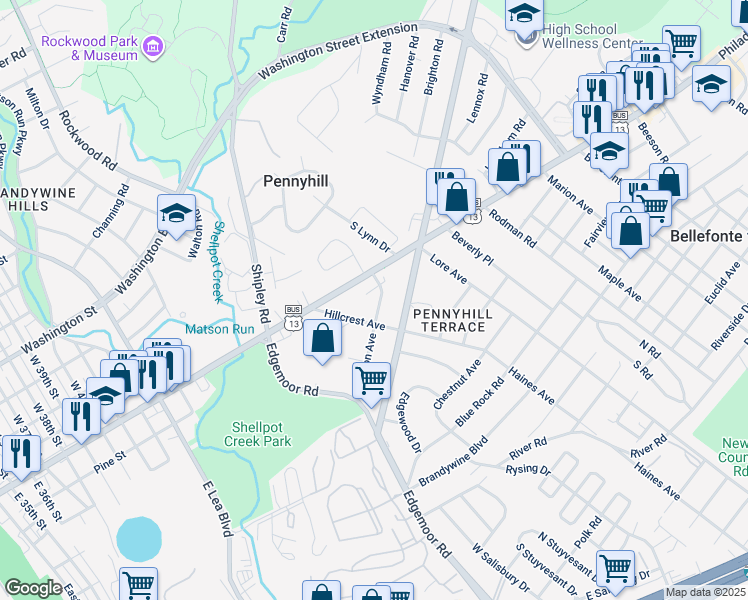 map of restaurants, bars, coffee shops, grocery stores, and more near 313 Beeson Avenue in Wilmington