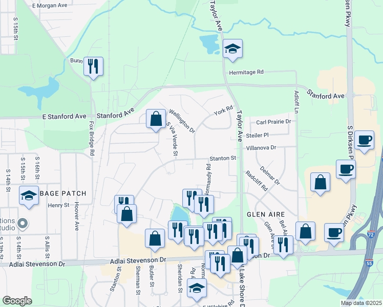 map of restaurants, bars, coffee shops, grocery stores, and more near 2901 Stanton Street in Springfield