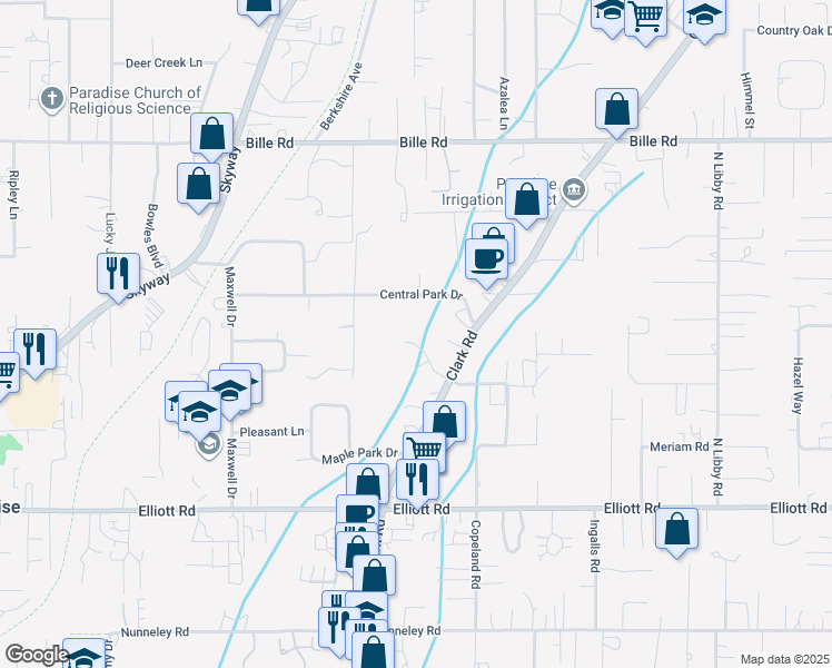 map of restaurants, bars, coffee shops, grocery stores, and more near 991 Saxberg Drive in Paradise