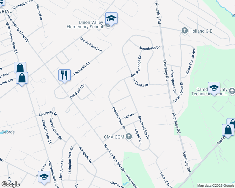map of restaurants, bars, coffee shops, grocery stores, and more near 3 Val David Court in Sicklerville