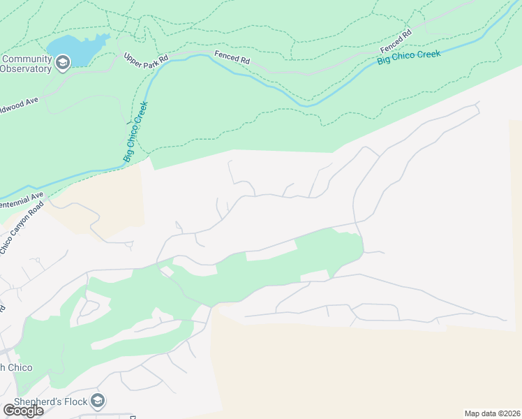 map of restaurants, bars, coffee shops, grocery stores, and more near Shadybrook Lane in Chico
