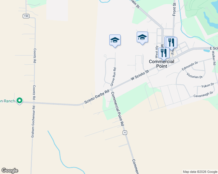 map of restaurants, bars, coffee shops, grocery stores, and more near 277 Plum Run Court in Commercial Point