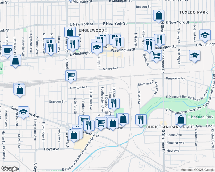 map of restaurants, bars, coffee shops, grocery stores, and more near 3130 Newton Avenue in Indianapolis