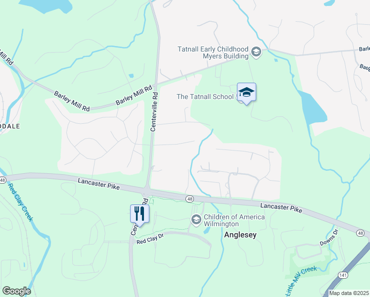 map of restaurants, bars, coffee shops, grocery stores, and more near 106 Lands End Road in Wilmington