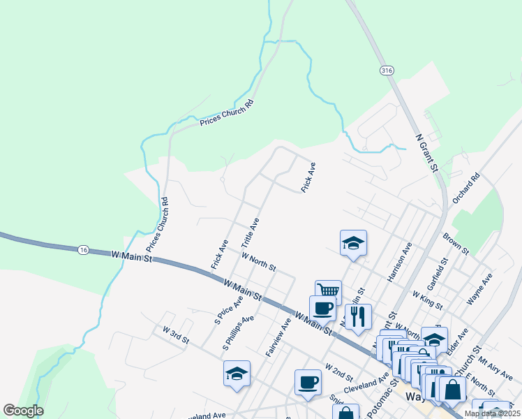 map of restaurants, bars, coffee shops, grocery stores, and more near 425 Tritle Avenue in Waynesboro