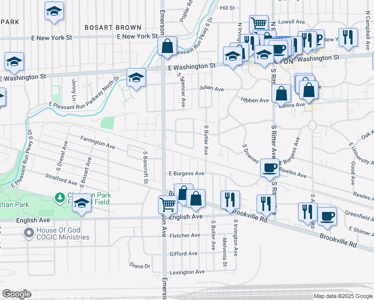 map of restaurants, bars, coffee shops, grocery stores, and more near 5167 Atherton South Drive in Indianapolis