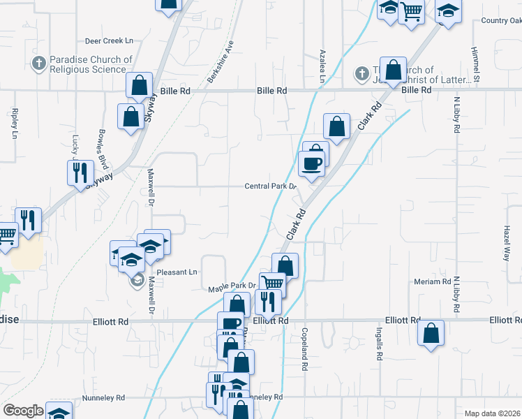 map of restaurants, bars, coffee shops, grocery stores, and more near 987 Saxberg Drive in Paradise