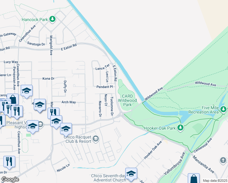 map of restaurants, bars, coffee shops, grocery stores, and more near 1678 Albion Court in Chico