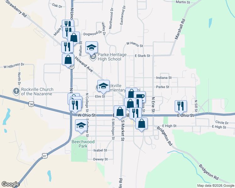 map of restaurants, bars, coffee shops, grocery stores, and more near 301 Voorhees Street in Rockville