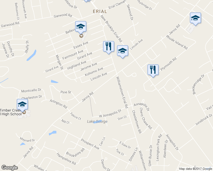 map of restaurants, bars, coffee shops, grocery stores, and more near 840 Jarvis Road in Sicklerville