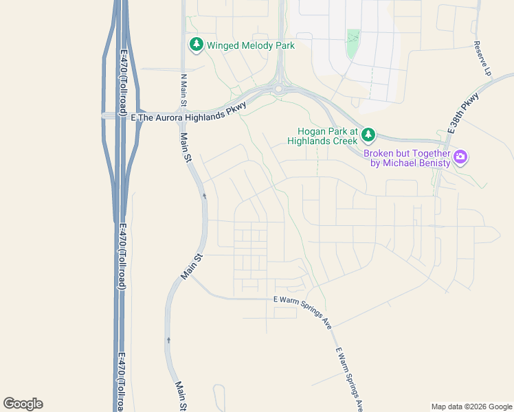 map of restaurants, bars, coffee shops, grocery stores, and more near 3469 North Duquesne Way in Aurora