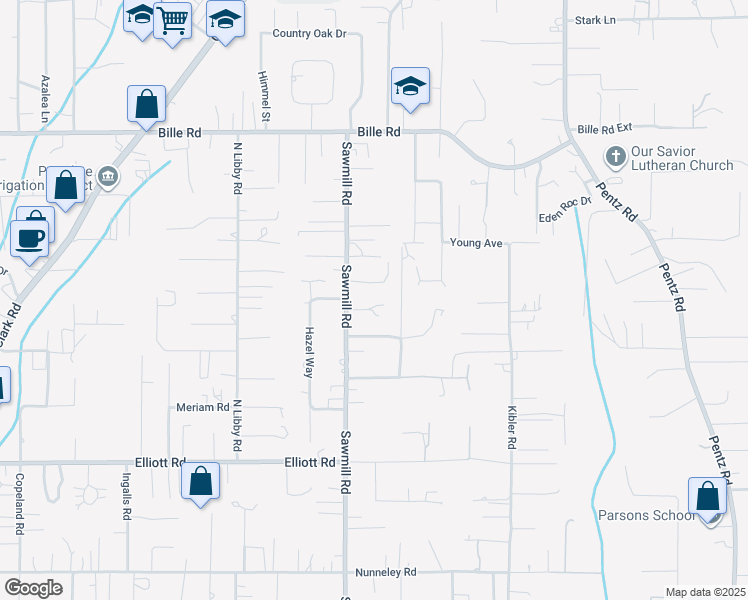 map of restaurants, bars, coffee shops, grocery stores, and more near 6020 Sawmill Road in Paradise