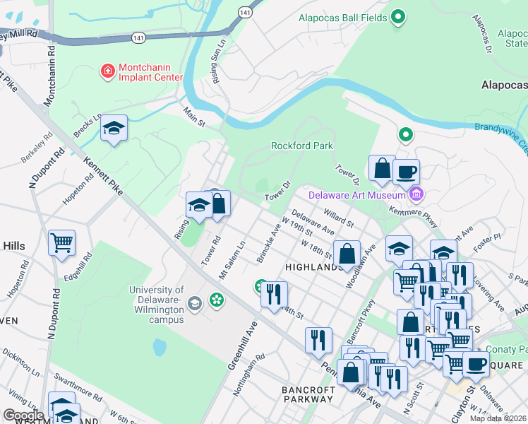 map of restaurants, bars, coffee shops, grocery stores, and more near 1808 Mount Salem Lane in Wilmington