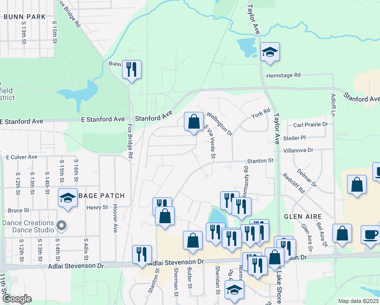 map of restaurants, bars, coffee shops, grocery stores, and more near 2923 Stanton Street in Springfield